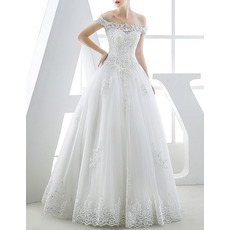 Luxury Beading Appliques Ball Gown Off-the-shoulder Tulle Wedding Dresses
