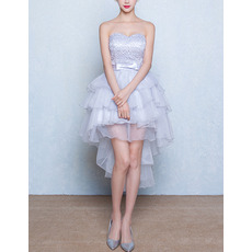 Graceful Sweetheart Lace Bodice Homecoming Dresses with High-Low Layered Organza Skirt
