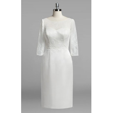Simple Knee Length Satin Wedding Dresses with Lace Bodice and Half Sleeves