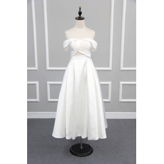 Simple Off-the-shoulder Tea Length Satin Reception Wedding Dresses