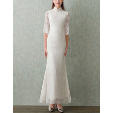 Custom Mandarin Collar Lace Wedding Dresses with Half Lace Sleeves