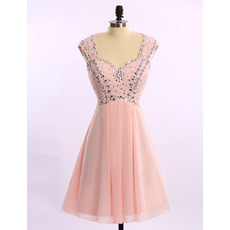 Shimmering Sweetheart Open Back Short Chiffon Cocktail Party Dresses with Crystal Beaded Bodice