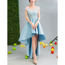 Graceful High-Low Satin Homecoming Party Dresses with Lace Appliques Bodice