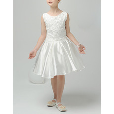 Perfect A-Line Sleeveless Short Satin Appliques First Communion Dresses/ Lovely Tulle Back Flower Girl Dresses