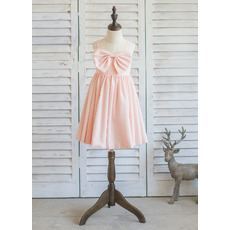 Simple Wide Straps Short Satin Bow Easter/ Spring Little Girl Dress with Pleated Skirt and Bowknot
