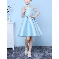 Discount Mandarin Collar Short Easter/ Spring Girls Dresses with Long Lace Sleeves and Crystal Detailing
