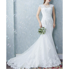 Enchanting Beaded Appliques Mermaid Tulle Wedding Dresses with Low Back