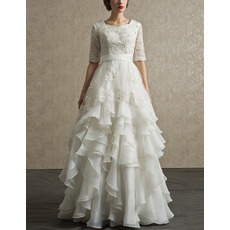 Elegantly Organza Wedding Dresses with Half Sleeves and Layered Skirt