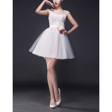 A-Line Sweetheart Mini Short Tulle Wedding Dresses with Slight Cap Sleeves
