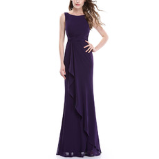 Inexpensive Sheath Sleeveless Long Purple Chiffon Bridesmaid Dresses