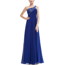 Perfect Empire One Shoulder Floor Length Chiffon Evening Dresses with Beading Detail