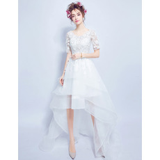 Fashionable High-Low Organza Wedding Dresses with Short Sleeves and Layered Skirt