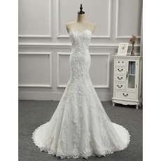 Discount Appliques Beaded Sweetheart Tulle Over Lace Wedding Dresses