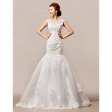 Gorgeous Crystal Beading Appliques Tulle Wedding Dresses with Trumpet Skirt