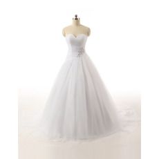Beautiful Ball Gown Sweetheart Tulle Wedding Dresses with Beaded Appliques Waist