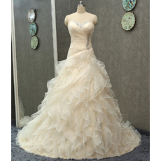 Breathtaking Crystal Beaded Sweetheart Organza Wedding Dresses with Tiered Ruffles Galore Skirt