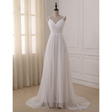 Exquisite Crystal Beading Straps Pleated Chiffon Beach Wedding Dresses