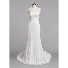 Delicate and Simple Halter-neck Chiffon Wedding Dresses with Lace Bodice