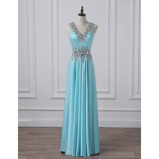 Gorgeous Shimmering Crystal Beaded Rhinestone Neckline Full Length Satin Evening/ Prom/ Formal Dresses