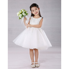 Pretty A-Line Scoop Neck Knee Length Appliques Beaded Tulle Flower Girl Dresses