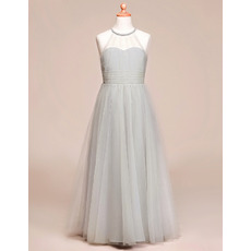 Simple Discount A-Line Full Length Pleated Tulle Flower Girl Dresses