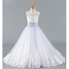 Gorgeous Crystal Beading A-Line Full Length Tulle Flower Girl Dress