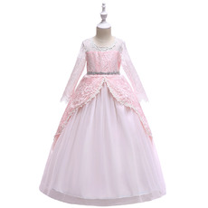 Princess Ball Gown Lace Little Girls Party Dresses with Layered Draped High-Low Skirt