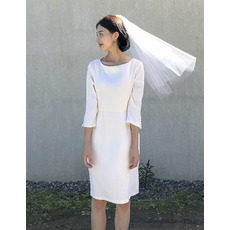 Simple Elegant Column Knee Length Satin Bridal Dresses with Half Sleeves