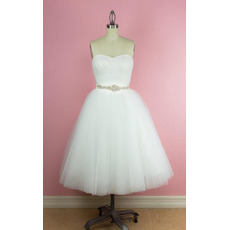 Beautiful Ball Gown Sweetheart Tea-Length Tulle Wedding Dresses Crystal-adorned Waist