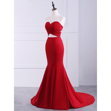 Sexy and Simple Strapless Mermaid Satin Evening Dresses with Cutout Waist and Back