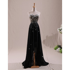 Sparkle & Shine Beaded Rhinestone Sweetheart Chiffon Evening Dresses with High Low Asymmetrical Hem