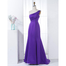 Simple One Shoulder Satin Evening Dresses with Ruched Bodice