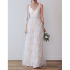 Beautiful V-Neck Lace Wedding Dresses with Crystal Waist and Beaded Tulle Wrap