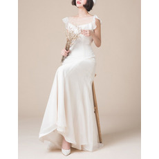 Beautiful Illusion Neckline Chiffon Wedding Dresses with Slight Cap Sleeves