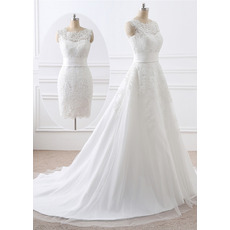 Perfect Appliques Satin Wedding Dresses with Removable Skirt for Reception