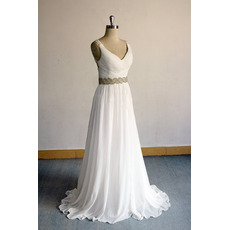 Enchanting V-neckline Chiffon Wedding Dresses with Crystal-adorned Waist