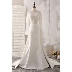 Luxurious Beading Embellished Illusion Bodice Wedding Dresses with Long Sleeves