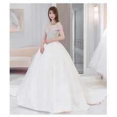 Shimmering & Gorgeous A-line Satin Wedding Dresses with Beading Crystal Embellished Bodice