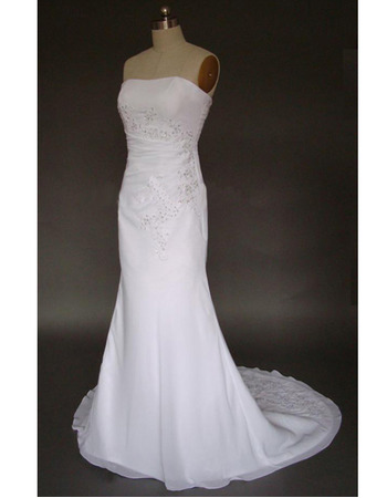 Exquisite Beading Appliques Strapless Chiffon Wedding Dresses for Summer Beach