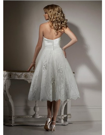 Romantic A-Line Sweetheart Tea Length Lace Reception Wedding Dresses ...