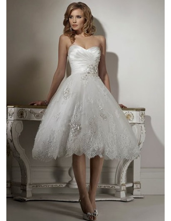Romantic A-Line Sweetheart Tea Length Lace Reception Wedding Dresses ...