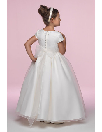 Princess Ball Gown Square Short Sleeves Embroidery Organza Flower Girl ...