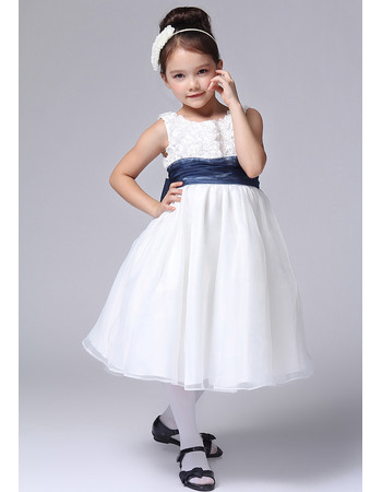 Discount A-Line Round Knee Length Organza Over Satin Flower Girl ...