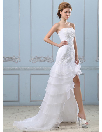 Modern Beaded Bodice High-Low Wedding Dresses with Organza Tiered Skirt ...