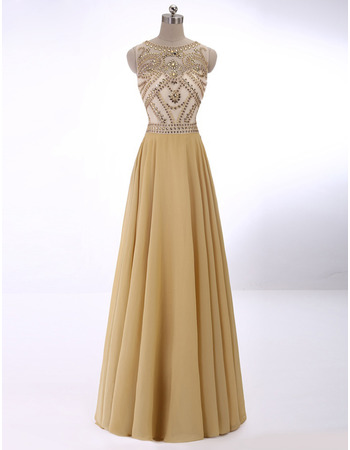 Custom Sleeveless Floor Length Rhinestone Sheer Bodice Evening Dresses