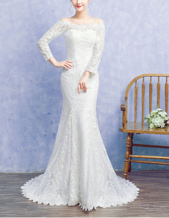 Elegantly Off-the-shoulder Lace Wedding Dresses with Long Sleeves - US ...