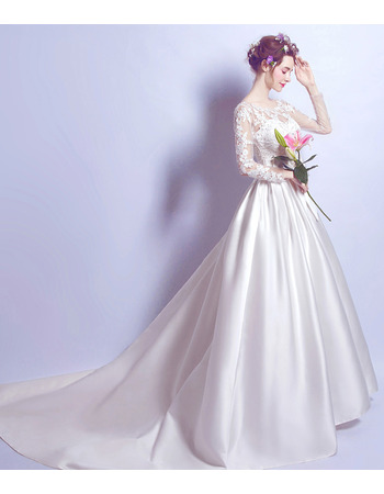 Delicate New Style Chapel Train Beaded Appliques Satin Wedding Dresses ...