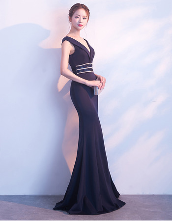 Affordable Sheath V-Neck Floor Length Satin Prom Evening Dress with ...