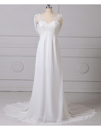 Glamour Empire V-Neck Long Length Chiffon Wedding Dresses with Cowl ...