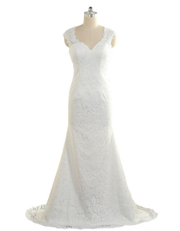 Simple Sheath Sweetheart Full Length Lace Wedding Dresses with Open ...